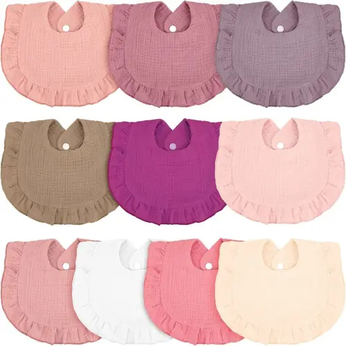 Seematn 10 Pcs Baby Muslin Bibs Drool Bibs Bandana Ruffle Soft Cotton for Newborn Baby Infants Girl Teething Toddlers Boy(Retro Colors)