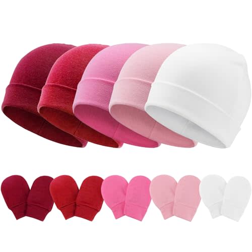 Newborn Baby Hats and Mittens Set Infant Beanie Cap Toddler Gloves Newborn Hospital Hats for Baby Boys Girls Kid 0-6 Months
