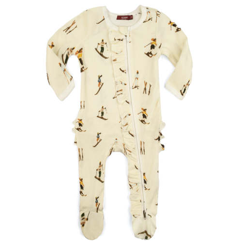 Vintage Natural Ski Organic Cotton Ruffle Zipper Footed Romper