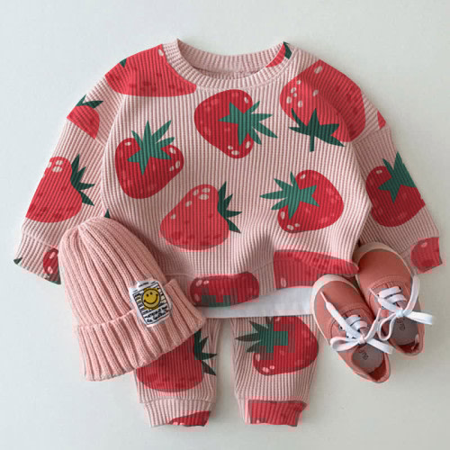 Baby Toddler Strawberry Pink Waffle 2-piece Set