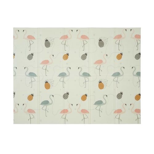 CHILDLIKE BEHAVIOR Baby Play Mat - 78x52-Inch Reversible Tummy Time Mat for Infants and Toddlers - Foldable Foam Baby Floor Play Mat - Portable and Easy to Clean Padded Crawling Mat - Flamingo