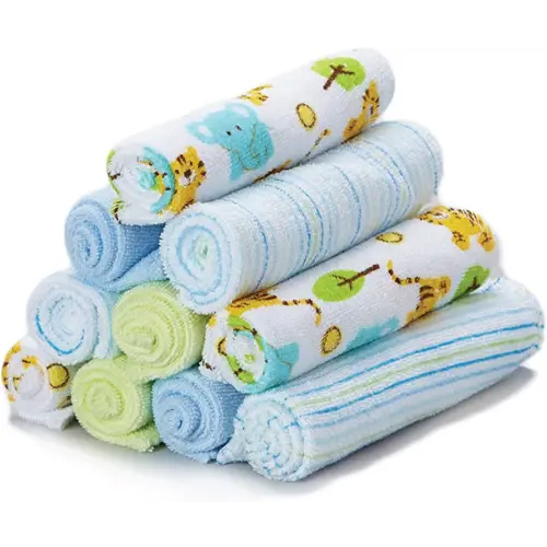 Spasilk 10 Pack Soft Terry Bath Washcloths – Newborn Boy or Girl, Blue Tiger