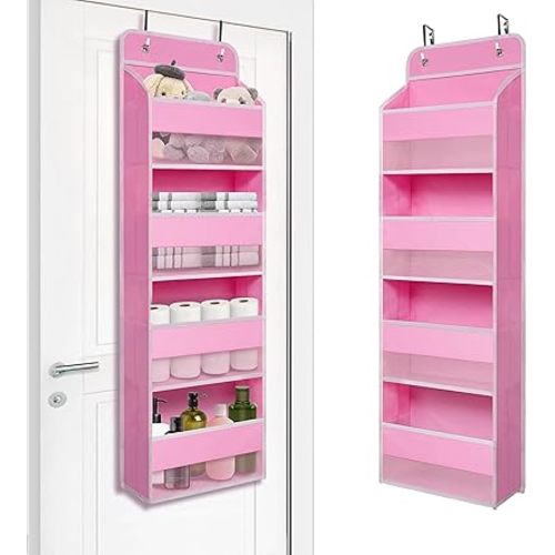 Over Door Hanging Organizer with 4 Large Capacity Pockets, Ideal Storage for Closet, Bathroom, Nursery, Bedroom, Dorm, Toys, Cosmetics, and Baby Essentials, Pink