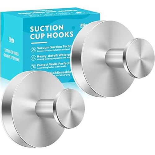 Suction Cup Hooks for Shower,Inside Shower,wall,Bathroom,Bedroom,kitchen,Door,Glass Window, Mirror, Tile, No Drilling Hang up to 15 lbs for Towels,Robes,Loofah,hat,clothing,wreath-Silver(2 units)