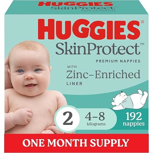 Huggies Skin Protect Infant Nappies Size 2 (4-8kg) 192 Count - One Month Supply (Packaging May Vary)
