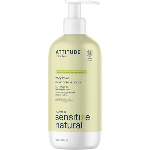 ATTITUDE Body Lotion for Sensitive Skin with Oat, EWG Verified, Dermatologically Tested, Vegan, Argan Oil, 16 Fl Oz