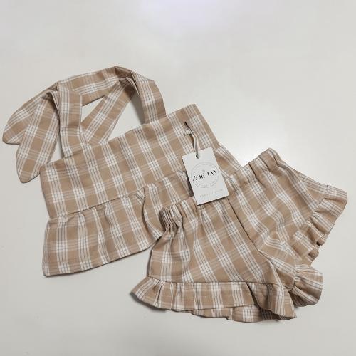 Children's and Baby Girls Palaka Peplum Top and Ruffled Shorts Hawaii Plaid