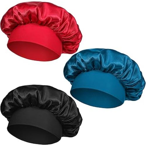 3Pcs Satin Bonnets for Baby, Kids Bonnets for Girls, Satin Silk Hair Bonnet for Sleeping, Silk Sleep Cap for Baby Girls and Boys, Soft Wide Band Sleep Cap for Curly Hair Braids for Teens Child Toddler