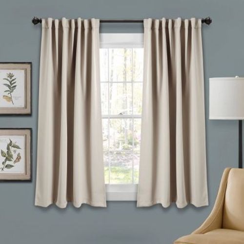 63"x52" Insulated Back Tab Blackout Window Curtain Panels Neutral: Energy Efficient, Noise Reduction, Thermal - Lush Décor