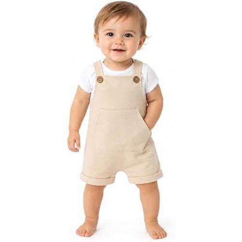 Unisex Baby Shortall Overalls, Organic Cotton, Coconut Button