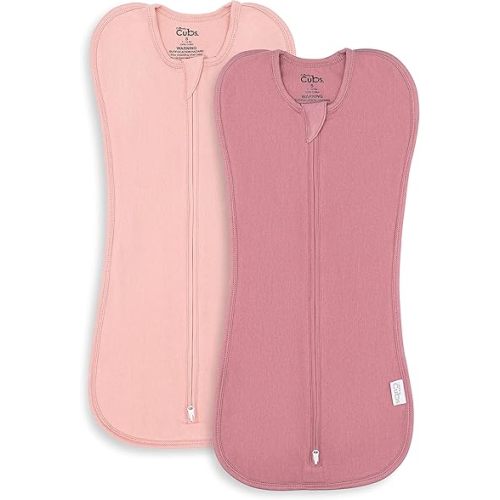 Comfy Cubs Swaddle Blanket Baby Girl Boy Easy Zipper Wrap 2 Pack Newborn Infant Sleep Sack (Small 0-3 Months, Blush, Mauve)