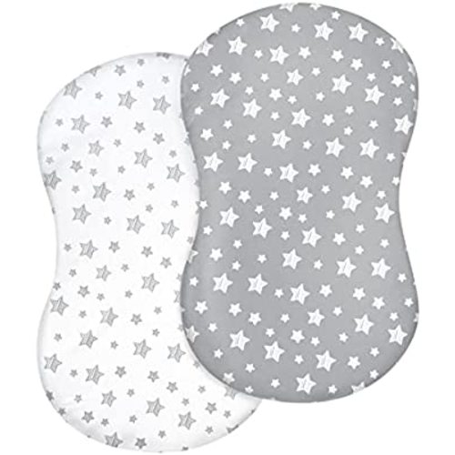 Bassinet Sheets 2 Pack, Fit for Halo Bassinet Swivel Sleeper, Universal Sheet for Rectangle, Oval, Hourglass Bassinet Mattress, Flexible for Different Cradle and Bassinet Mattress, Grey&White