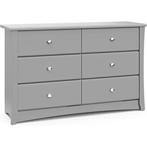 Storkcraft Crescent 6 Drawer Double Dresser (Pebble Gray) – GREENGUARD Gold Certified, For Nursery, Dresser, Kids Nursery Organizer, Chest of Drawers