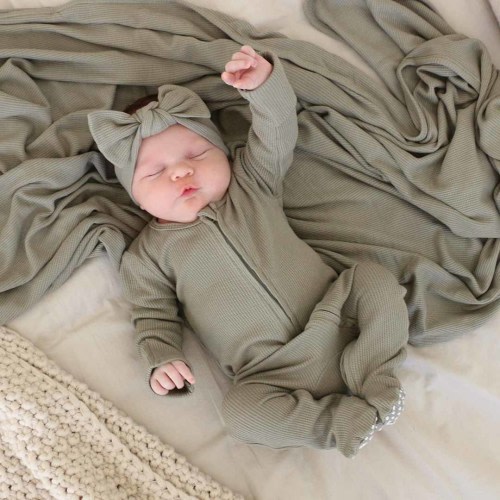 Eucalyptus Waffle Bamboo Zipper Footie*