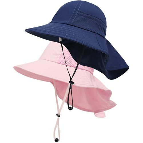 Toddler Baby Sun Hat Kids Summer Beach Essentials Adjustable Beach Hats with Bucket Wide Brim for Boys Girls Age 0-14 Years
