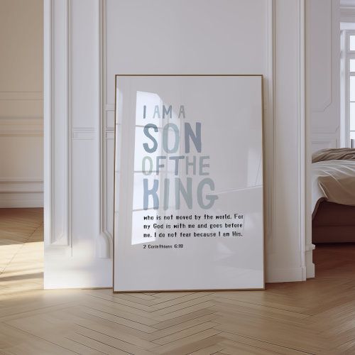 Nursery Gift Bible Verse Wall Art Baby Boy Nursery Scripture Print 2 Corinthians 6:18 "I am a son of a King"Newborn Baptism Gift