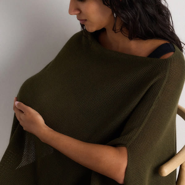 Lightweight Cotton Cashmere Nursing Shawl in Olive