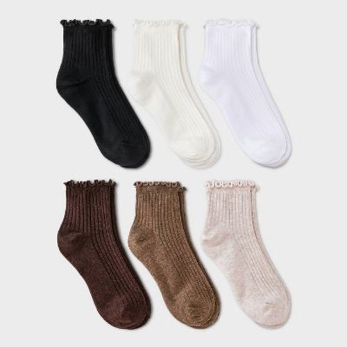 Women's Lettuce Edge 6pk Ankle Socks - A New Day™ 4-10
