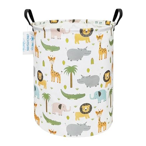 LANGYASHAN Laundry Basket Canvas Fabric Collapsible Organizer Basket for Storage Bin Toy Bins Gift Baskets Bedroom Clothes Children Nursery Hamper (Animal)