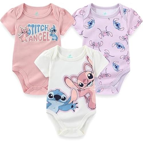 Disney Minnie Mouse Winnie the Pooh Lilo & Stitch Nightmare Before Christmas Girls 3 Pack Bodysuit for Newborn and Infants