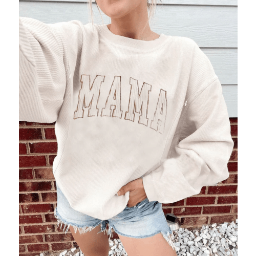 Corded Embroidered Mama Nursing Sweatshirt