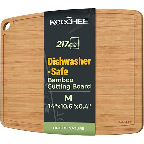 Dishwasher Safe Bamboo Cutting Board, Lightweight & Durable Wood Cutting Board, Reversible with Juice Groove, Easy to Store & Clean, Ideal Kitchen Gift for Home Cooks