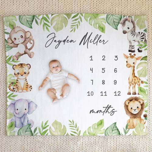 Animal Safari Milestone Blanket, Baby Milestone Blanket Boy, Personalized Safari Blanket, Month Milestone Blanket, Safari Newborn Baby Gift