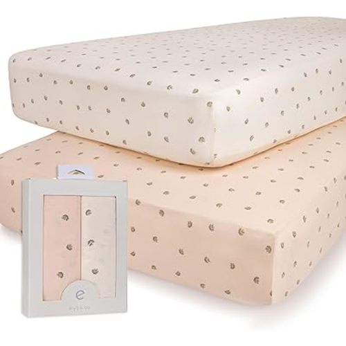 Ely’s & Co. Crib Sheets, Baby Girl Fitted Crib Mattress Sheet Set, 2 Pack, 100% Jersey Knit Cotton, Infant and Toddler Nursery Bedding, Pink Vintage Print, 28” x 52”