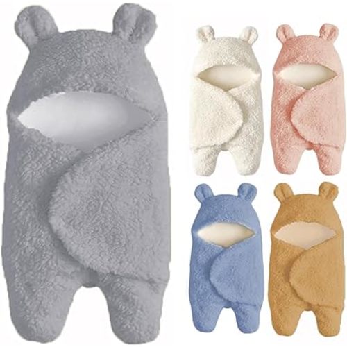 Baby Swaddle Blanket Boys Girls Cute Plush Receiving Blanket Ultra-Soft Newborn Sleeping Wraps for Infant 0-6 Months - Grey