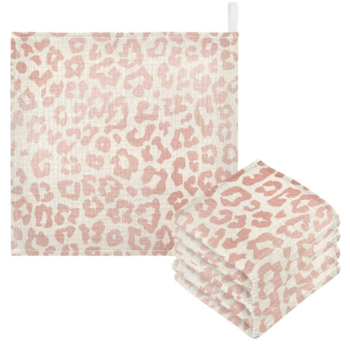 Bolaz Washcloths Set Bathroom Kitchen Wash Cloths Face Towels Wipes Rose Gold Leopard Print Cheetah Decorative 12x12 Inch 5 Pack