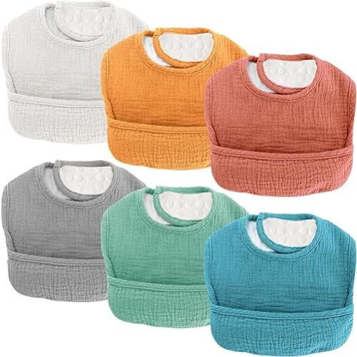 Baby Bibs for Drooling and Teething - 6 Pack Dual Usage Soft Cotton Muslin Bibs for Baby Boys & Girls with Hidden Pocket, Extra Absorbent, Easy to Put On for Toddler, Newborn, Infant