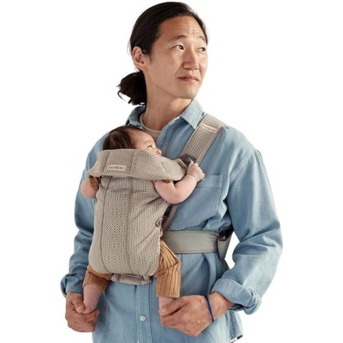 BabyBjörn Baby Carrier Mini, Gray Beige, 3D Mesh Newborn Carrier (7-25 lbs), Ergonomic, Easy-to-Use