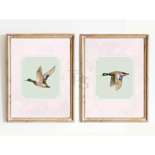 Mallard Duck Print Nursery Decor • Preppy Southern Nursery Art • Pink Green Hunting Printable Wall Art • Nursery Wall Grandmilennial Art