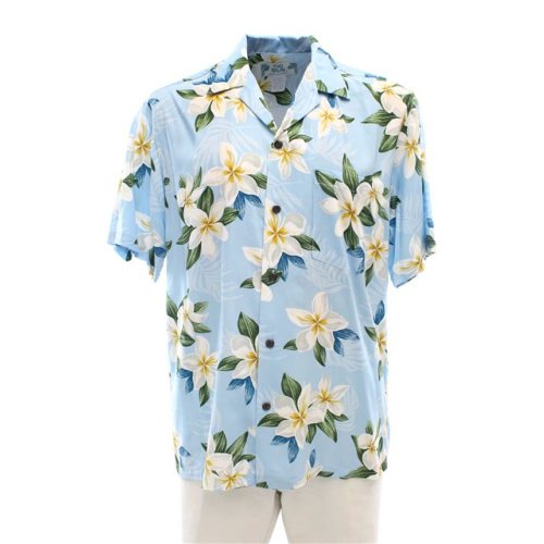 Two Palms Plumeria Light Blue Rayon Men's Hawaiian Shirt