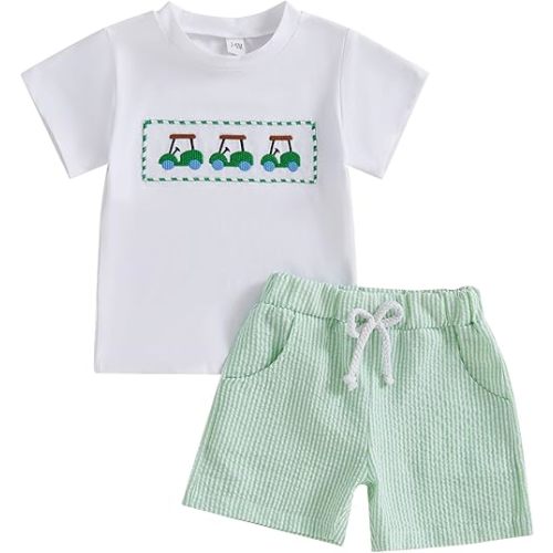 Toddler Baby Boy Summer Outfits Farmer Truck Gingham Boxer Shorts Set Little Kids 2Pcs Clothes 6 12 18 Months 2T 3T 4T