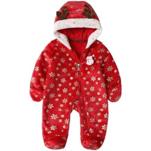 Baby Boys Girls Hooded Footies Newborn Christmas Outfit Star Sequined Zip Up Romper Bunting with Elks Antlers