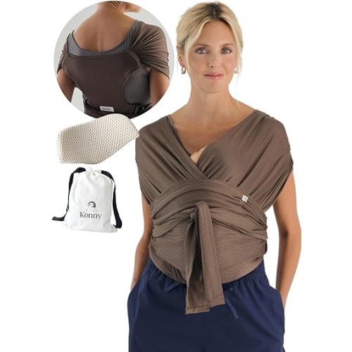 Konny New and Improved Baby Carrier Flex AirMesh(Includes Head Support) - Adjustable Summer, Easy to Wear, Baby Wrap Carrier, Perfect for Newborn Babies Essentials up to 44 lbs (XS-XL) - Mocha