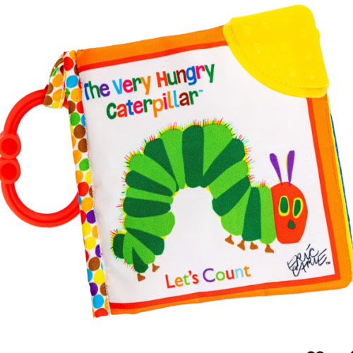 Let's Count Soft Book - World of Eric Carle the Very Hungry Caterpillar Baby on the Go Clip Teething Crinkle Soft Sensory Book for Babies, 5.25x5.25 Inch