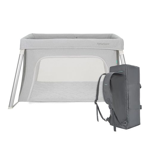 Newton Baby Compact Travel Crib & Play Yard | Breathable & Washable Mattress, Foldable Carry-On Size, Backpack Straps, Grey, Newton Bassinet Attachment NOT Included or Compatible