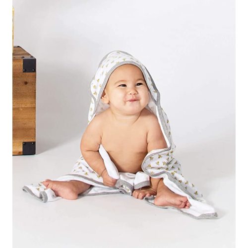 Burt's Bees Baby - Hooded Towels, Absorbent Knit Terry, Super Soft Single Ply, 100% Organic Cotton (Honey Bee/Grey, 2-Pack) - 2 Count (Pack of 1) - Honeybee/Grey