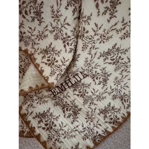 Personalized Baby Blanket – Beige Checkered Muslin Blanket with Name Embroidery – Custom Newborn Gift – Baby Girl Gift
