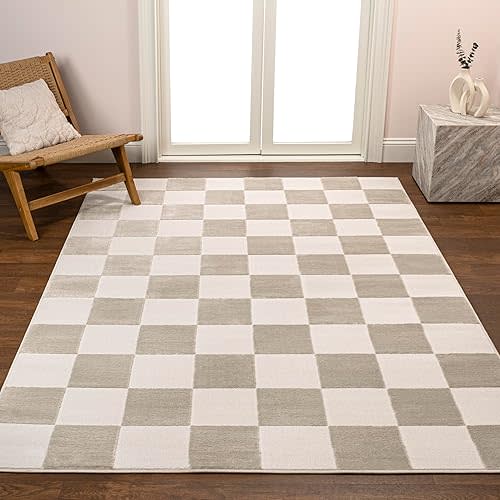JONATHAN Y SND103A-5 Thea Modern Geometric Checkerboard High-Low Beige/Cream 5 ft. x 8 ft. Area Rug, Easy-Cleaning, Pet-Friendly for Bedroom, Living Room, Kitchen, Office, Non-Shedding