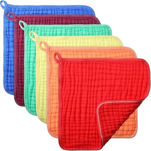 Irenare 6 Pack Muslin Burp Cloths Cotton Baby Burping Rags Large 20 x 10 Inch 6 Layers Spit up Rags Soft Absorbent Multicolor Wash Cloths Diapers for Newborn Baby Girl Boy(Colorful)