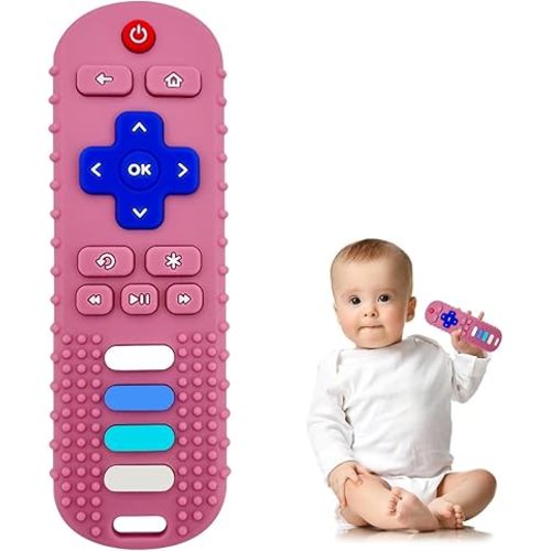 YAPROMO Baby Teething Toys, Remote Teethers for Babies, Cute Toy Remote for Baby Boys and Girls, Food Grade Silicine Chew Toy