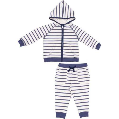French Terry Hoodie and Jogger, Navy Stripe - Angel Dear | Maisonette