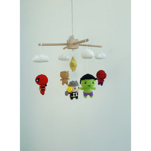 Crochet Baby Superhero mobile phone|Mobile baby hero, Mobile baby cradle|Mobile nursery, gift from dad
