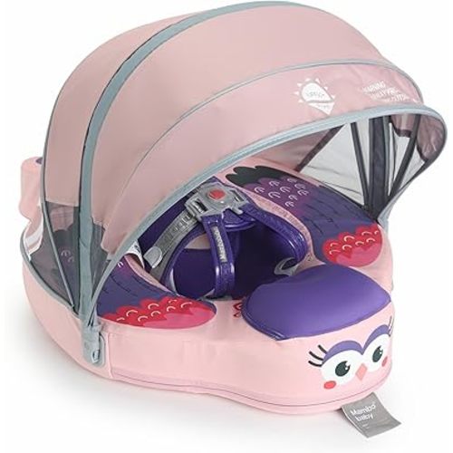 Mambo Baby Float with Canopy &Tail, Mambo Baby Pool Float for Pool Add Tail Avoid Flip Swim Trainer Infant Swim Floats for Toddler Boys Girls(B53033WC0003-BP03)