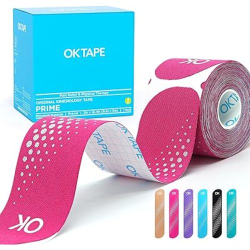 OK TAPE Synthetic Kinesiology Tape Precut Strips, Waterproof Kinesiology Athletic Tape for Joint & Muscle Support, Reflective and Durable Tape, 2in×16.4ft Roll 20PCS | Pink