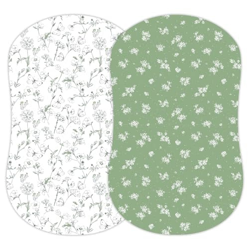 Baby Bassinet Sheets Girl (Butterfly Garden) 2-Pack - Fitted Bedside Bassinet Sheets - Buttery Soft Cotton Blend for Standard Mattress Pad - Compatible with Halo BassiNest