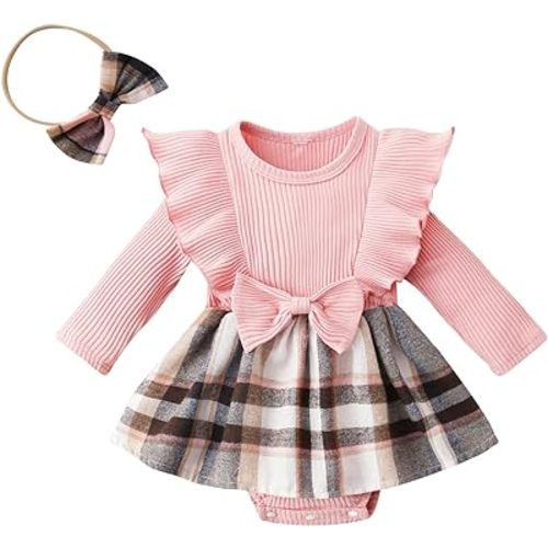 Amazon.com: Madjtlqy Toddler Baby Girl Fall Winter Outfit Set Plaid Romper Dress Ruffles Long Sleeve Clothes Jumpsuit with Bow Headband: Clothing, Shoes & Jewelry